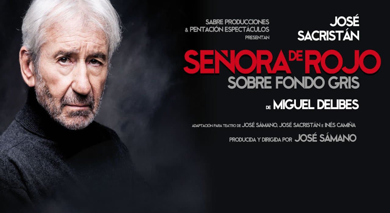 Señora de rojo sobre fondo gris